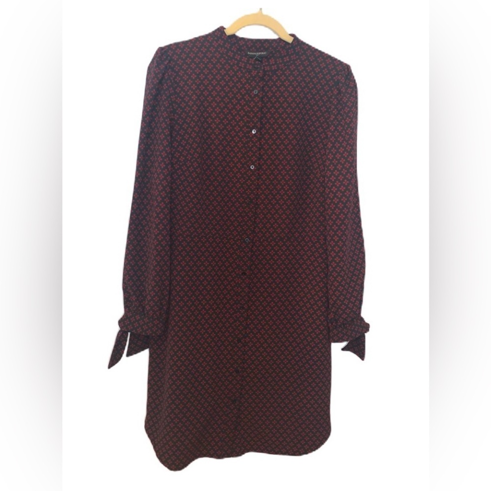 Banana Republic Factory Black & Burgundy Button Down Dress Size 6 - Picture 7 of 7
